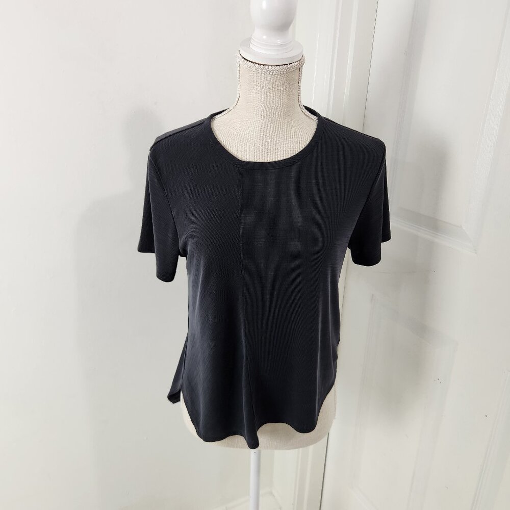 Athleta Top Womens SP Gray Relaxed Tee Asymmetrical Drapey Soft Travel Casual